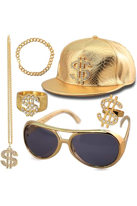 Conjunto de Accesorios de Hip Hop Retro para Hombres - Collar, Anillos, Pulseras, Sombrero y Gafas de sol