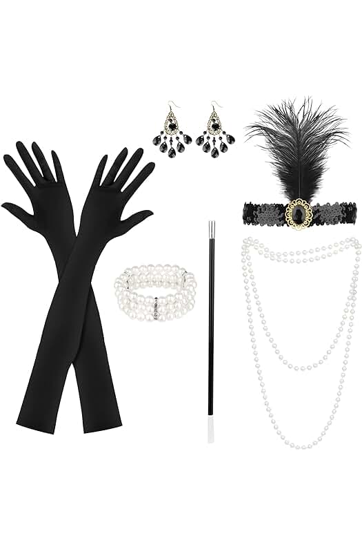 Conjunto de Accesorios Vintage de los Años 20 para Mujer: Elegante y Sofisticado.