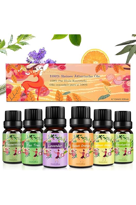 Conjunto de Aceites Esenciales para Difusor, 100% Natural, Aromaterapia Pura - 6 x 10 ml