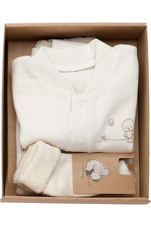 Conjunto de algodón orgánico para bebé, bordado pajarito, talla 1-3 meses, color beige.