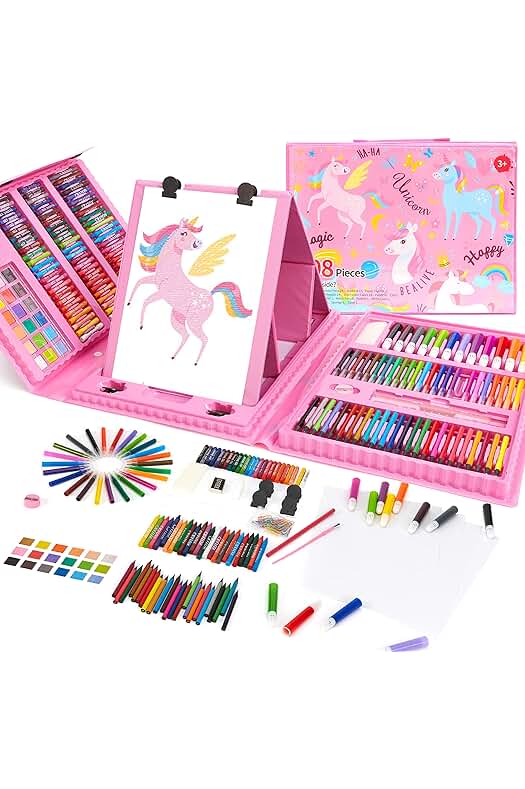 Conjunto de arte de unicornio para niñas: suministros de pintura con pasteles, crayones y lápices.