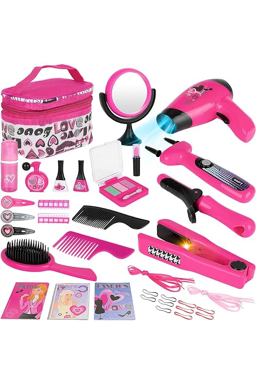 Conjunto de Belleza y Estilismo: Accesorios de Peluquería y Maquillaje con Neceser y Secador