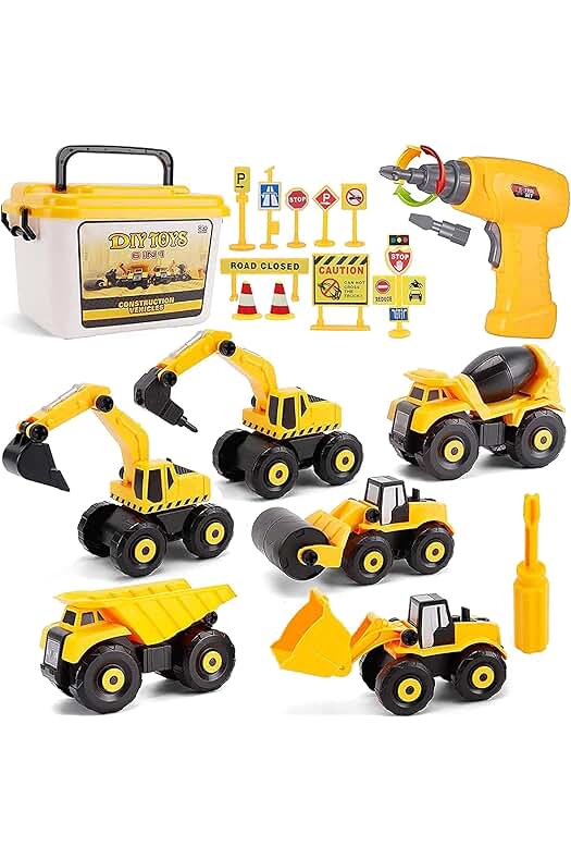 Conjunto de Construcción de Vehículos: Excavadora, Tractor y Camiones de Juguete STEM para Niños