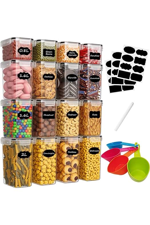Conjunto de Contenedores de Almacenamiento para Cocina con Tapas Herméticas - Juego de 16 Piezas