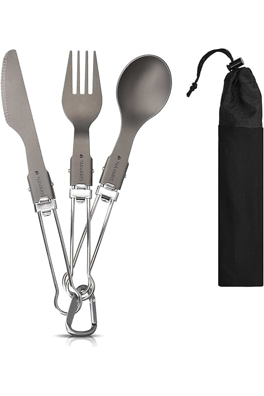 Conjunto de cubiertos de titanio ultraligeros para camping, picnic, viaje y senderismo.