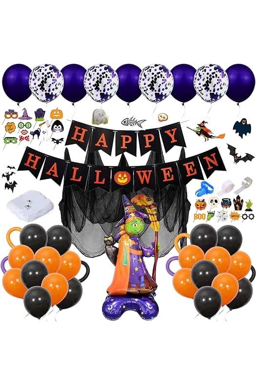 Conjunto de Decoración de Halloween: Globos, Pancarta y Accesorios para Decorar tu Casa