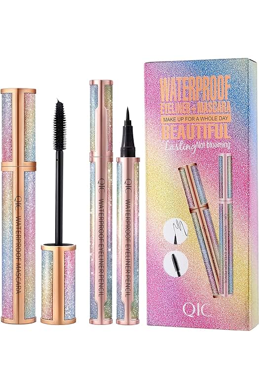 Conjunto de delineador de ojos líquido y máscara de pestañas impermeable para un look duradero.