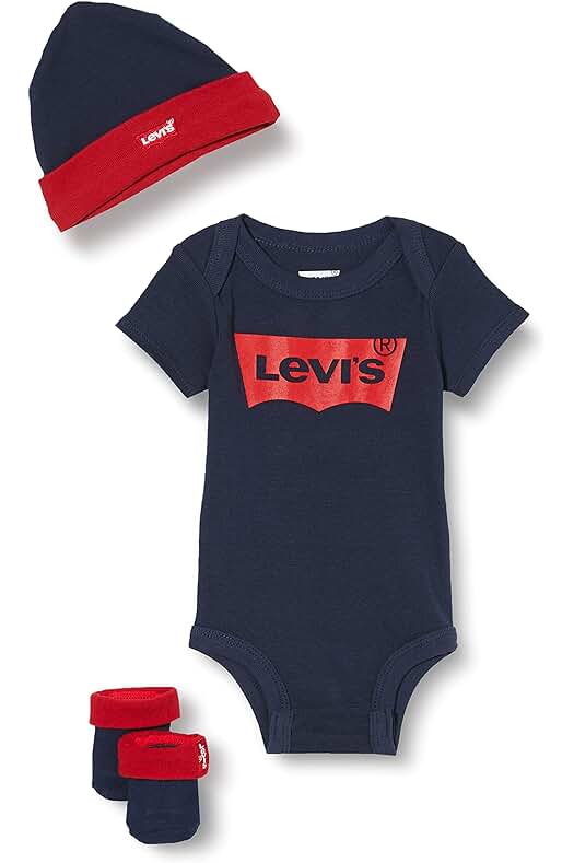Conjunto de gorro, body y zapatitos para bebé Levis Classic batwing, 3 piezas.