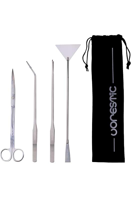 Conjunto de Herramientas para Acuario Aquascaping - Tijeras, Pinzas y Espátula para Plantas Acuáticas.