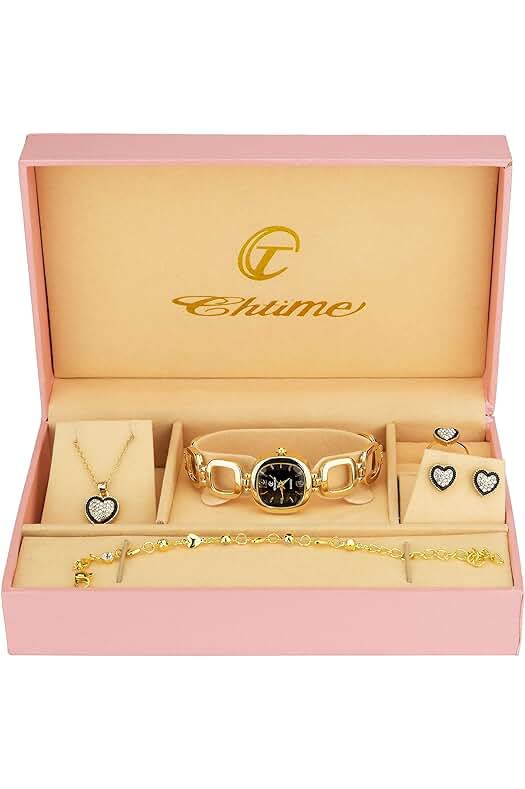Conjunto de Joyas Elegante con Reloj Negro para Mujer - Collar, Anillo, Pendientes y Pulsera.