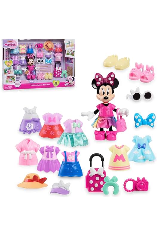Conjunto de moda Minnie Mouse para niñas y niños, muñeca articulada de 15 cm con ropa y accesorios.