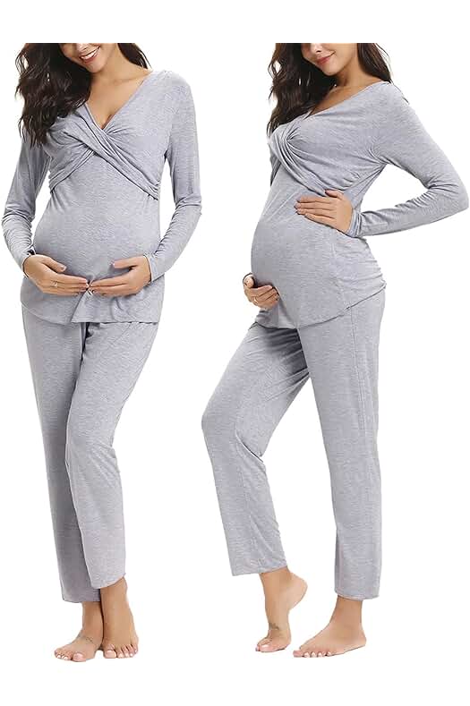 Conjunto de Pijamas de Lactancia de Algodón para Mujer, Ideal para el Invierno.