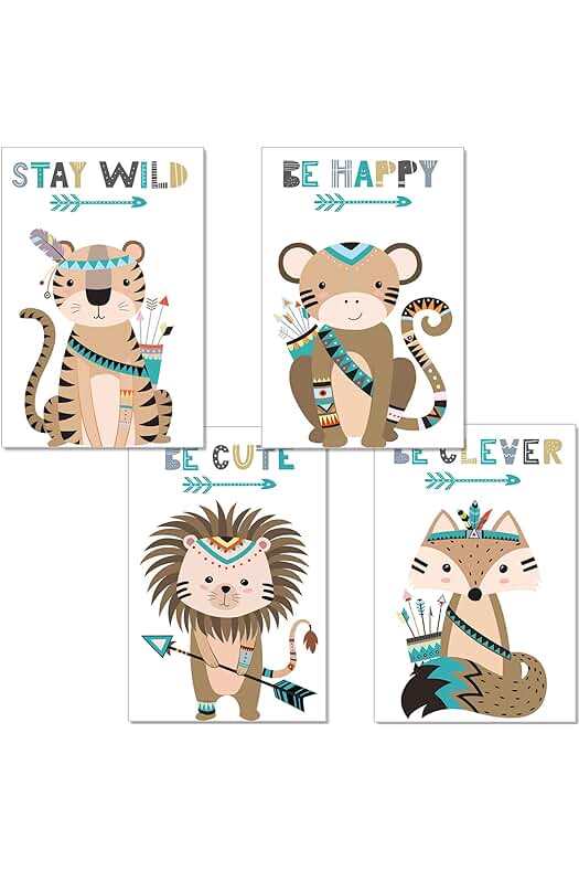 Conjunto de pósteres infantiles con temática de safari para decorar la habitación de tus hijos