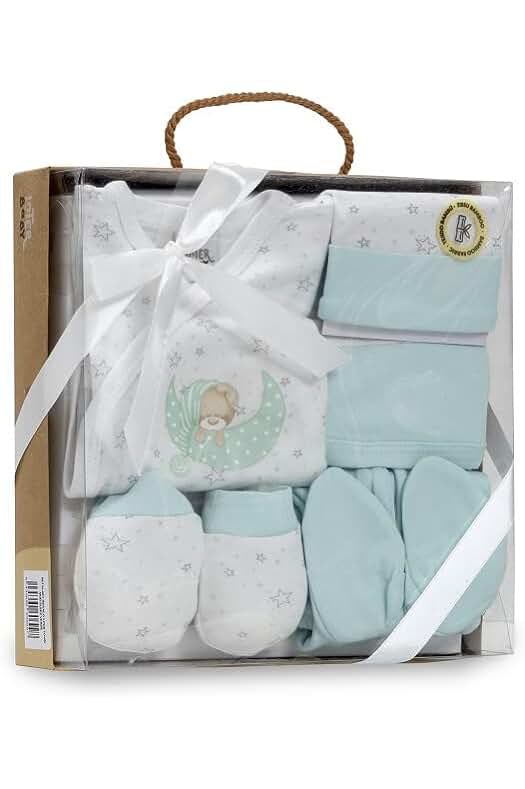 Conjunto de regalo de algodón orgánico para recién nacidos en tono verde (0-6 meses).