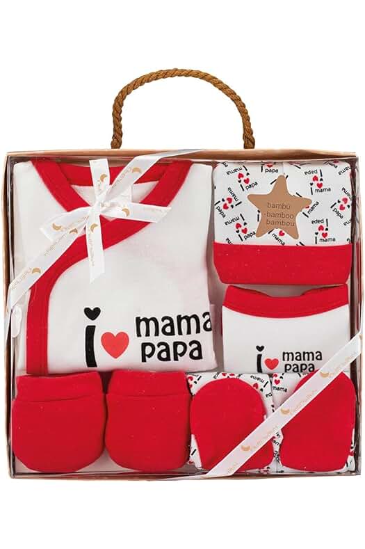 Conjunto de Regalo de Primera Puesta en Algodón Orgánico e Hipoalergénico para Bebés (Rojo)