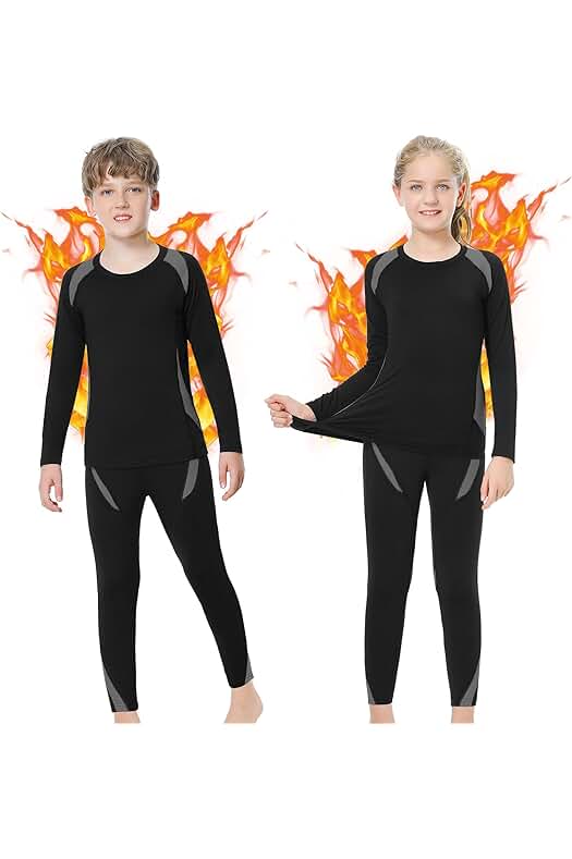 Conjunto de Ropa Interior Térmica para Niños y Niñas: Camiseta de Manga Larga y Mallas Deportivas.