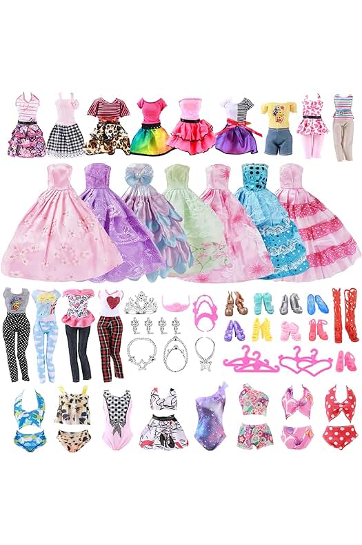Conjunto de ropa y accesorios para muñecas: 32 piezas para vestir y adornar.