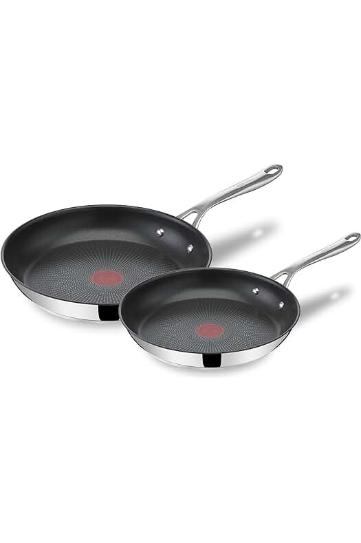 Conjunto de sartenes de acero inoxidable Jamie Oliver, antiadherentes y reforzadas con titanio