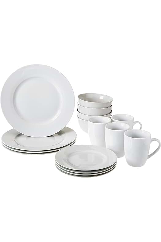 Conjunto de vajilla básica de Amazon, 16 piezas, para 4 personas, color blanco.