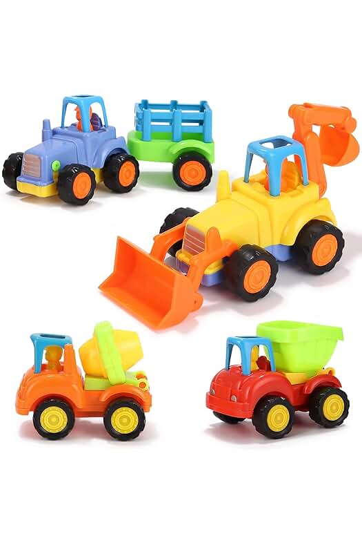 Conjunto de Vehículos de Construcción para Niños: Camión, Tractor, Niveladora y Camión Mezclador