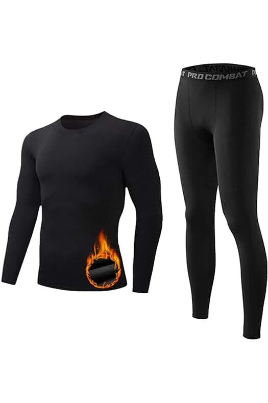 Conjunto térmico hombre: Camiseta manga larga y pantalón térmicos para invierno y deportes.