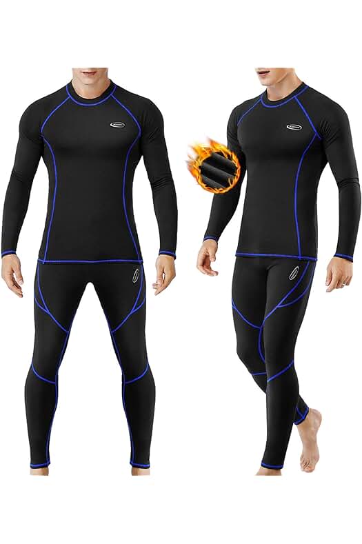 Conjunto térmico hombre: camiseta y pantalón para deportes de invierno y actividades al aire libre.