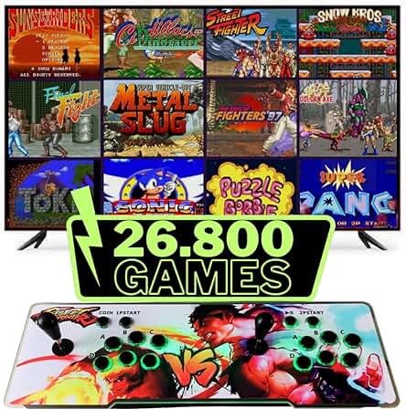 Consola de juegos retro con 26.000 juegos originales y funciones de iluminación y sonido innovadoras.