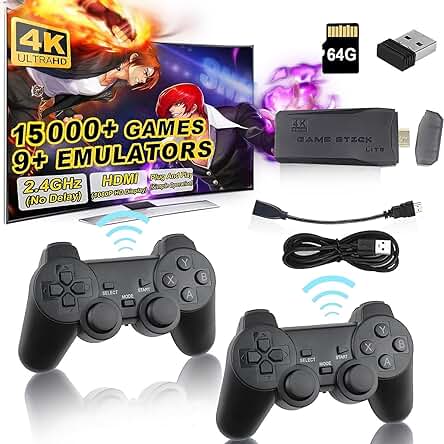 Consola Retro Game Stick 4K: 20000+ Juegos Inalámbricos, Regalo para Niños y Adultos (64G)