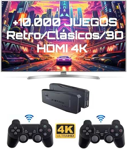 Consola Retro LEVEL25 con +10000 Juegos Clásicos 2D y 3D, Incluye 2 Mandos Inalámbricos HDMI 4K