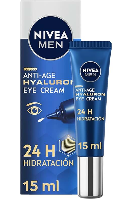 Contorno de Ojos NIVEA MEN Hyaluron: crema antiedad con ácido hialurónico para una piel rejuvenecida.