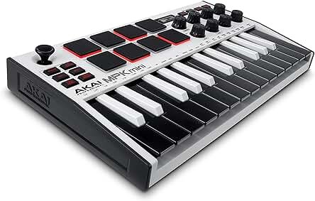 Controlador MIDI AKAI Professional MPK Mini MK3: 25 teclas, drum pads, perillas y software incluido. Blanco.