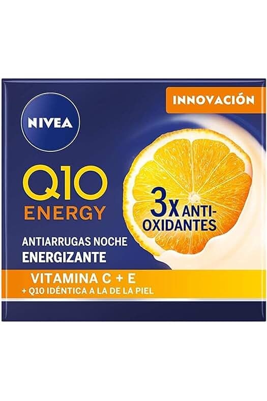 Crema de Noche Antiarrugas NIVEA Q10 Energy: Piel radiante y saludable en 8 horas.