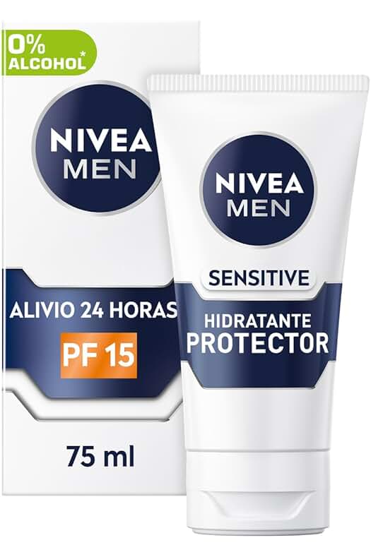 Crema hidratante sin alcohol para hombres con piel sensible y protección solar FP15.