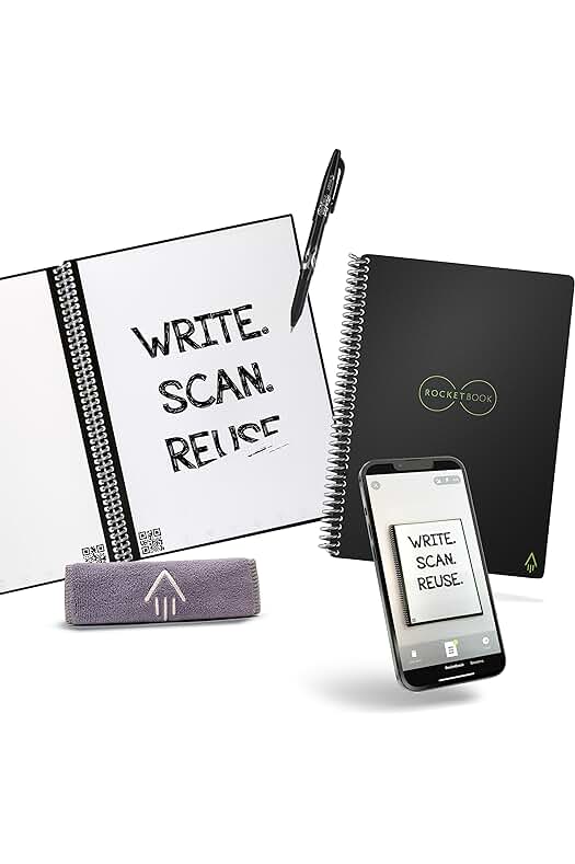 Cuaderno inteligente Rocketbook Core - Bloc de notas reutilizable con papel borrable y planificador semanal.