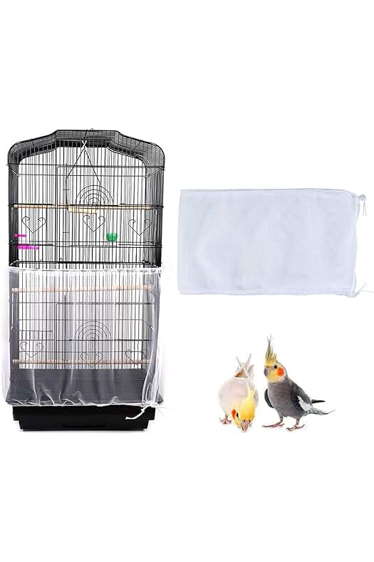 Cubierta de Jaula de Pájaros Universal, Protector Ajustable de Malla para Loros (Blanco)