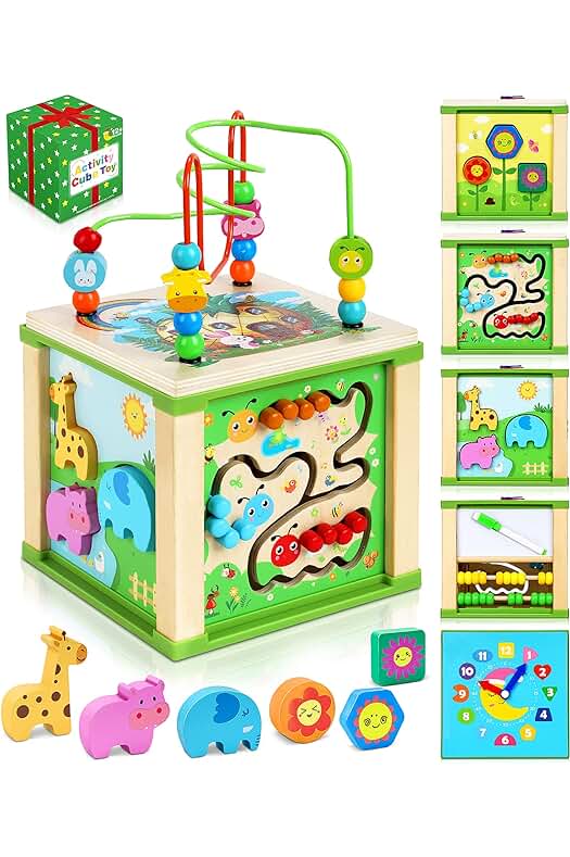 Cubo de Actividades de Madera para Bebés - Juguetes Educativos Montessori para Niños de 1-2 años.