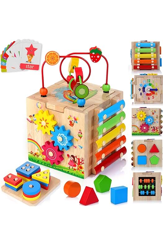 Cubo de Habilidades Motoras de Madera para Bebés - Juguete Educativo Multifuncional