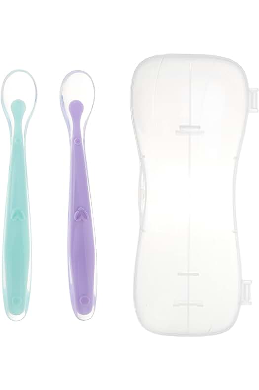 Cuchara de alimentación para bebés de silicona con estuche - Set de 2 unidades.