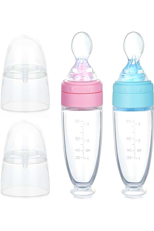 Cuchara para Bebés de Gel de Sílice para Alimentación de Pasta de Arroz - Set de 2 (Azul+Rosa)