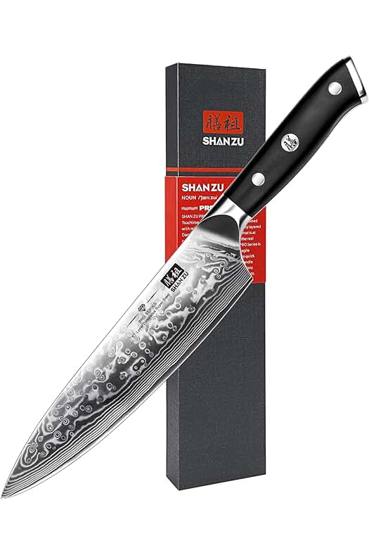 Cuchillo de Cocina Damasco SHAN ZU, Cuchillo Chef Japones de Acero de 67 Capas.