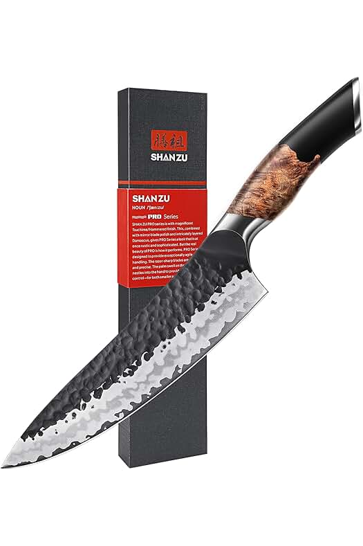 Cuchillo Japonés SHAN ZU de Chef, Forjado a Mano, 20 cm, Afilado de Acero al Carbono