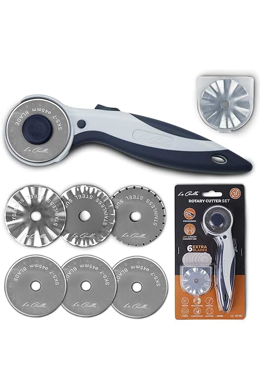 Cutter rotatorio profesional de 45mm + 6 cuchillas para cortar telas y materiales.