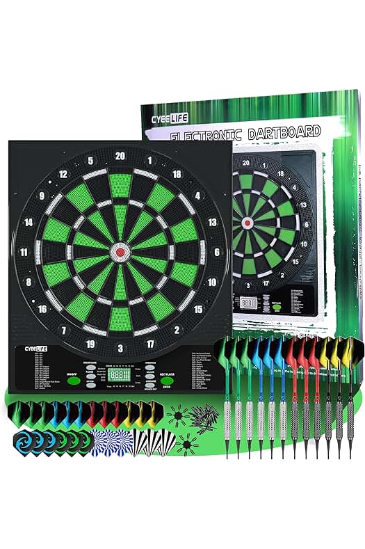 Diana electrónica Cyeelife con dardos, plumas y accesorios - Juego completo para 1 a 8 jugadores