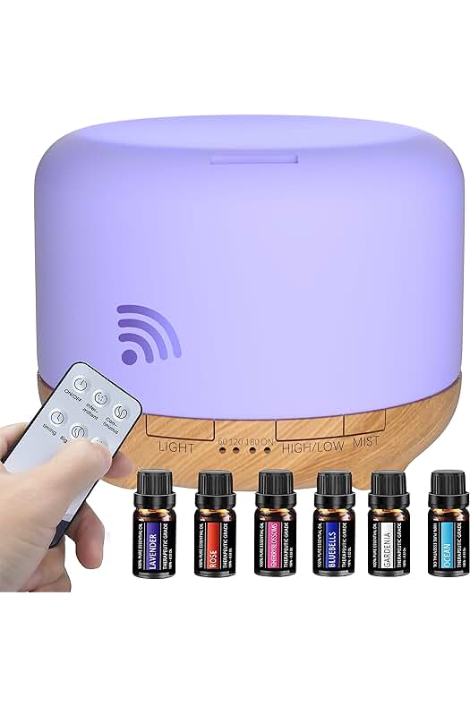 Difusor de Aceites Esenciales con Aromaterapia y 6 Aceites Esenciales de 10ml