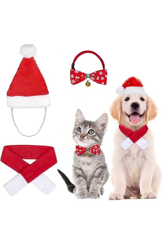 Disfraces de Navidad para Gatos y Perros: Conjunto de 3 Piezas con Accesorios Festivos.