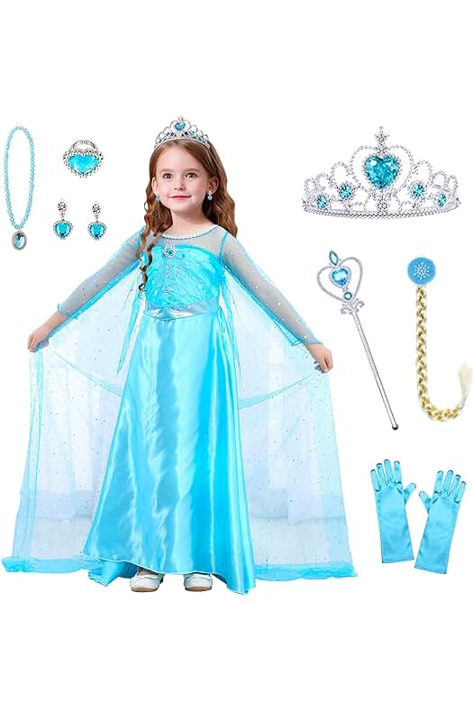 Disfraz de Elsa para niña - Vestido de princesa con accesorios para cosplay y fiestas