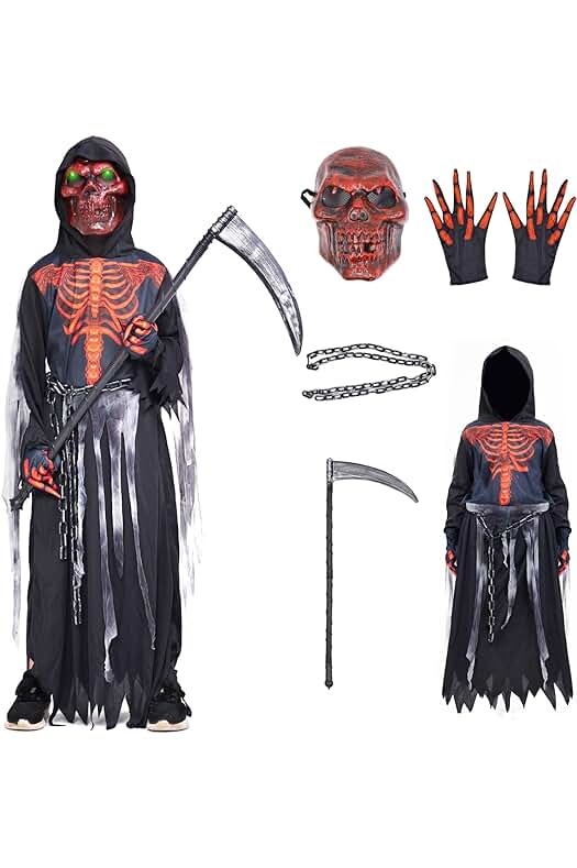 Disfraz de la Muerte para Halloween - ZUCOS Sensemann, Máscara Cráneo y Guantes Unisex.