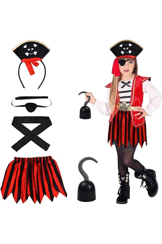 Disfraz de Pirata para Niñas: Conjunto Completo con Accesorios para Halloween, Cosplay y Fiestas.