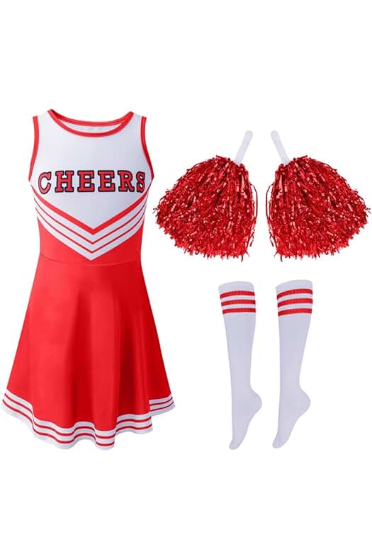 Disfraz de porrista para niñas: Conjunto de Halloween con pompones y calcetines hasta la rodilla.