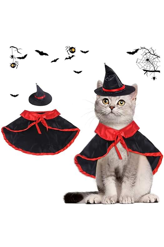 Disfraz de Vampiro para Mascotas: Capa y Sombrero de Halloween para Perros y Gatos.